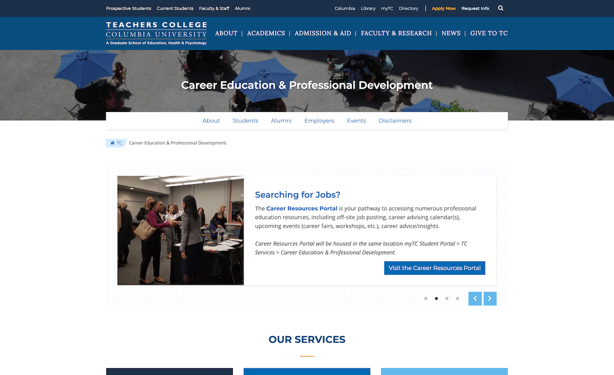 Screenshot of Career Education & Professional Development website