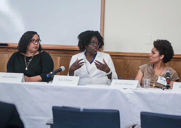 THINKING AHEAD Kate Ofikuru (center) urged preservice teachers of color to 