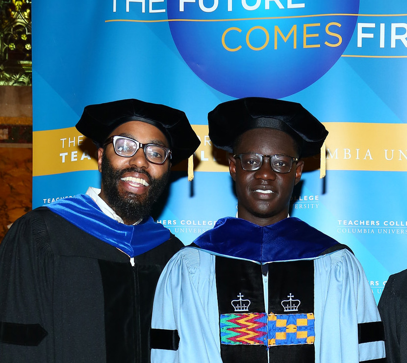 Dr. Christopher Emdin, and his former student, Dr. Edmund Adjapong, at TC's Doctoral Hooding ceremony. (Photo Courtesy of Teachers College)