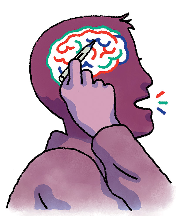 Man pointing to brain