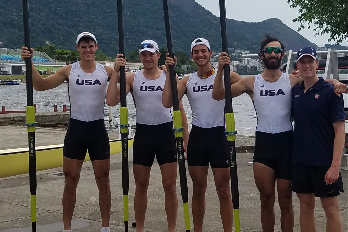 Nick Dawe with U.S. rowers at the Pan-American Games