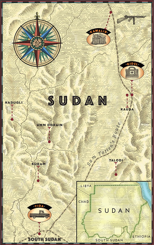 Map of Sam Totten's travels through Nuba