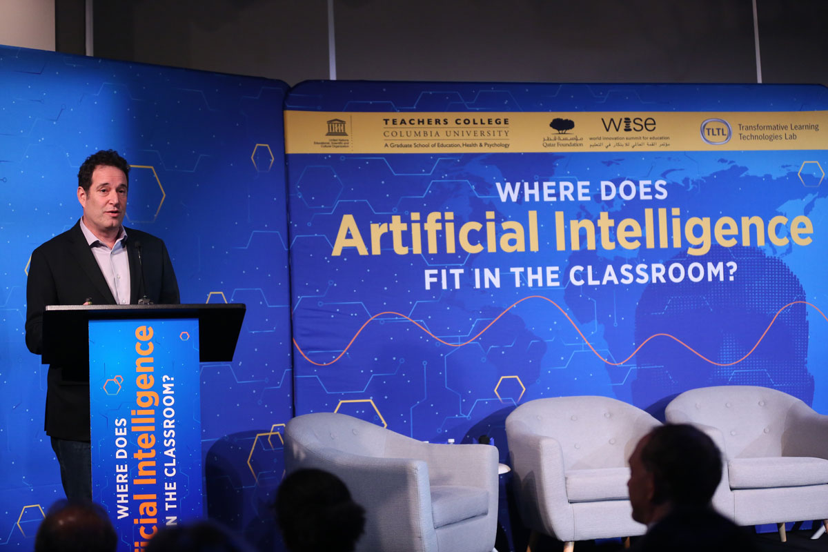 Hod Lipson gives the keynote address at the AI conference (Photo credit: Bruce Gilbert)